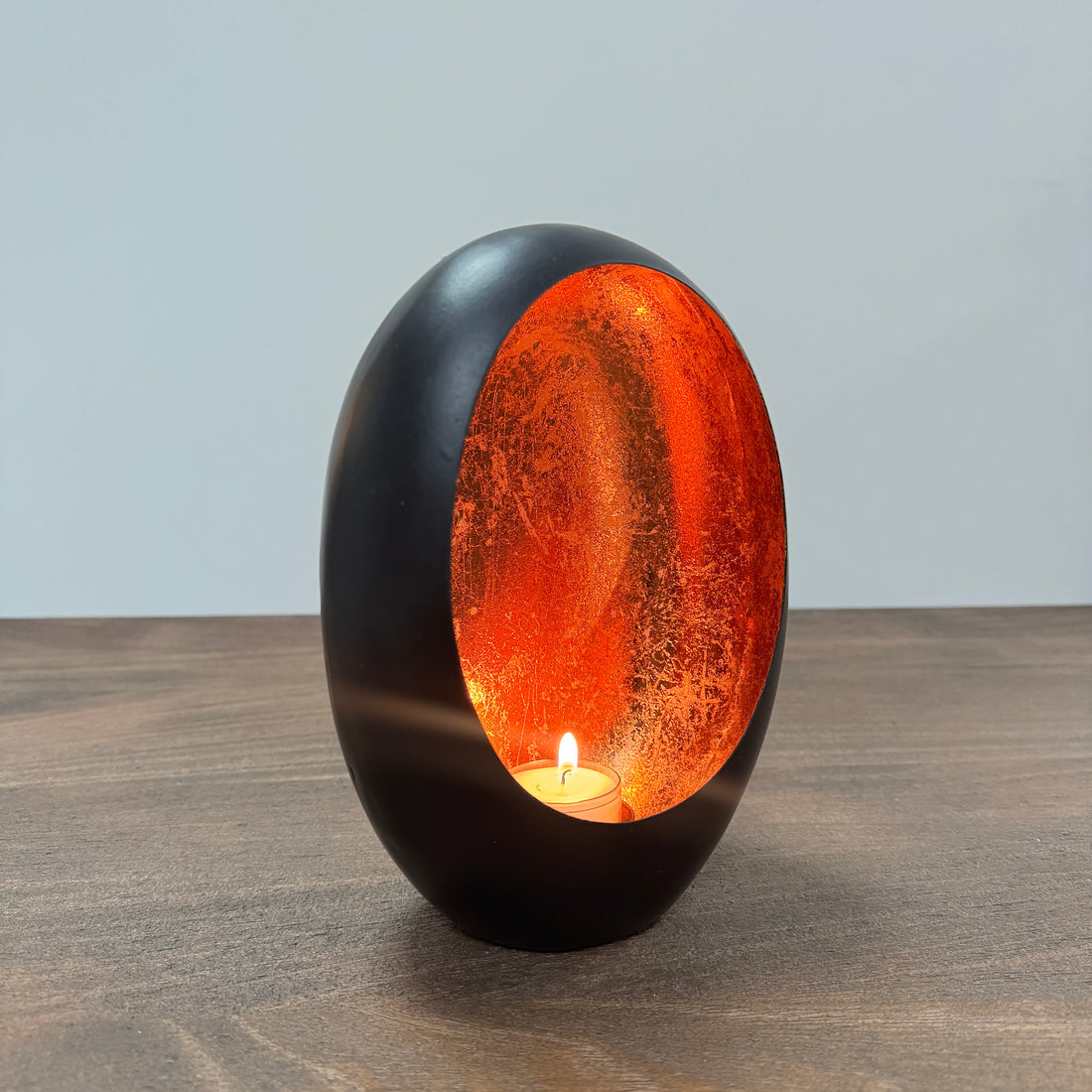 Black &amp; Copper Oval Candle Holder - 21cm
