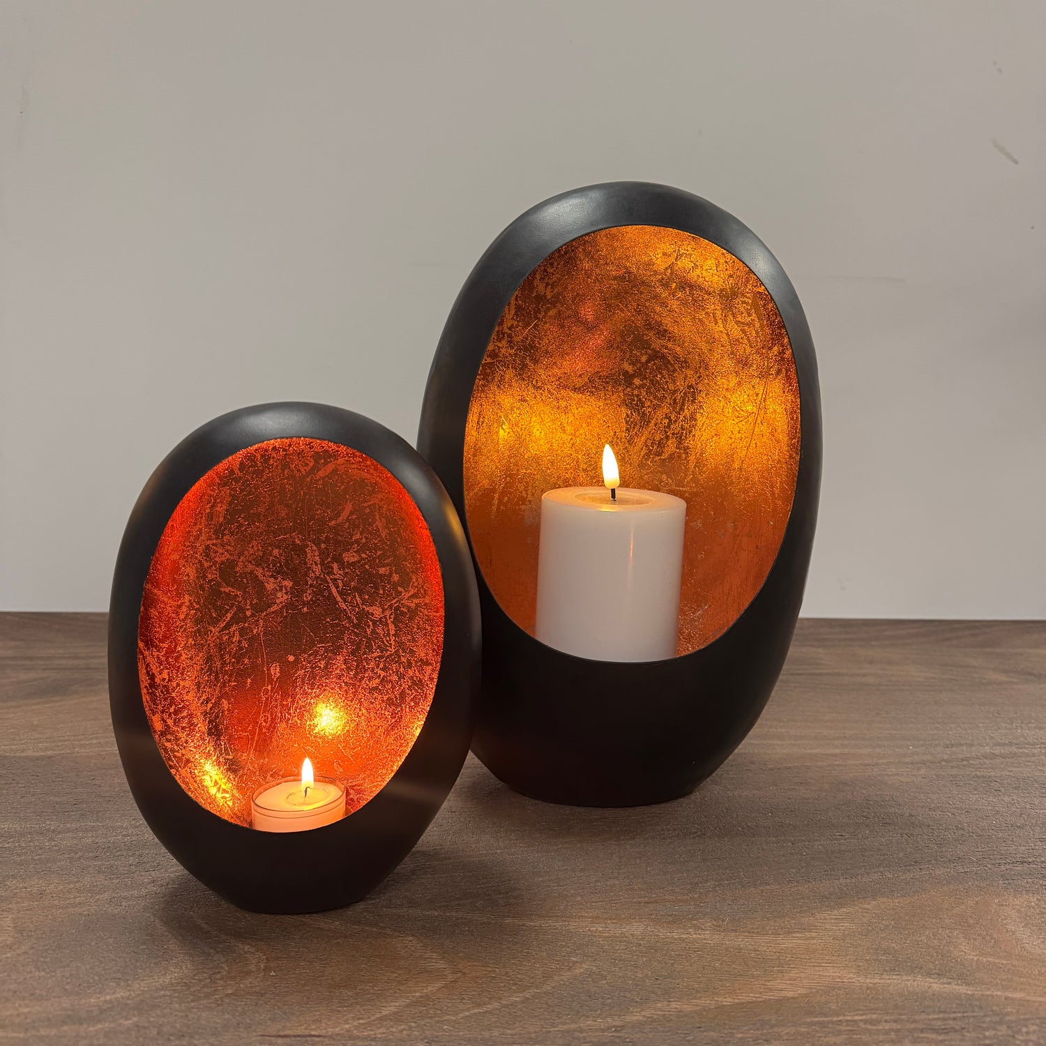 Black &amp; Copper Oval Candle Holder - 21cm