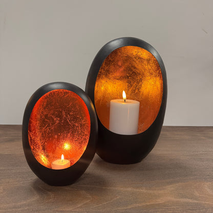 Black &amp; Copper Oval Candle Holder - 21cm