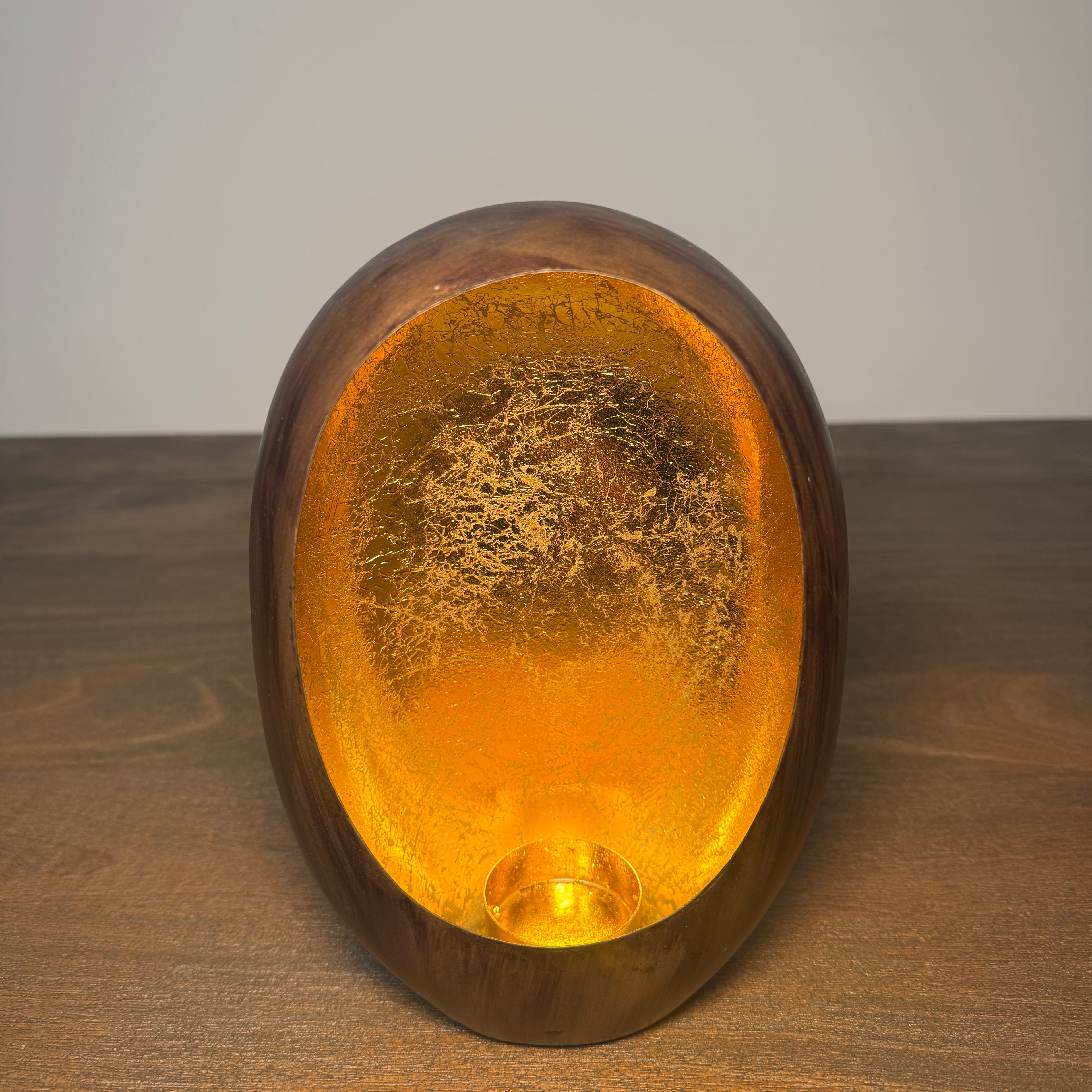 Bronze &amp; Gold Oval Candle Holder - 21cm