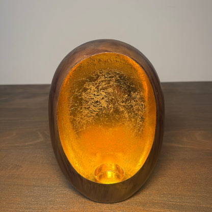 Bronze &amp; Gold Oval Candle Holder - 21cm