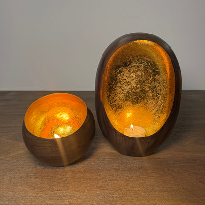 Bronze &amp; Gold Oval Candle Holder - 21cm