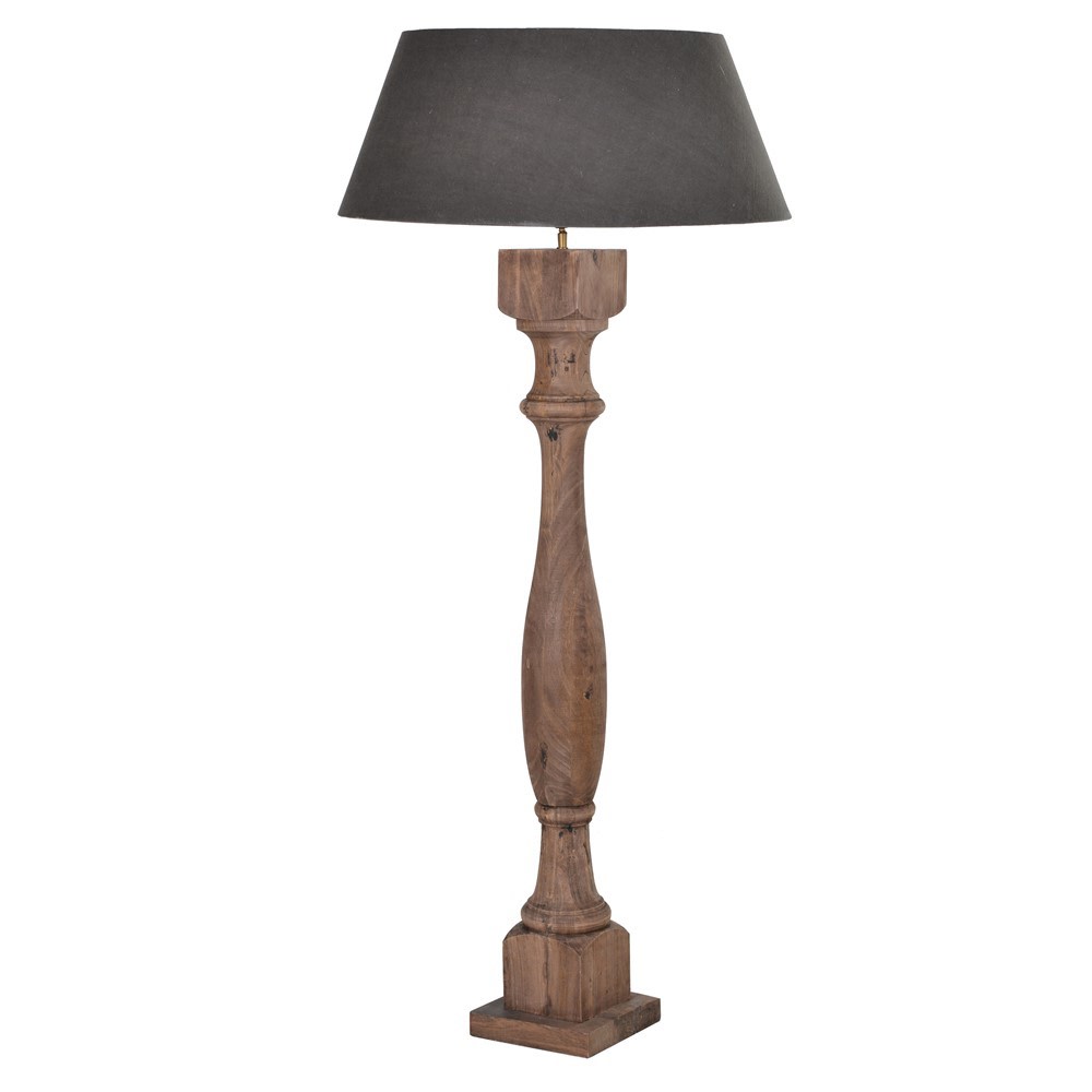 Wooden Column Floor Lamp with Black Shade