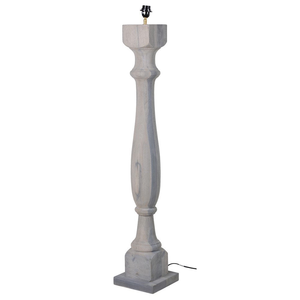 Grey Wash Wooden Column Floor Lamp with Shade