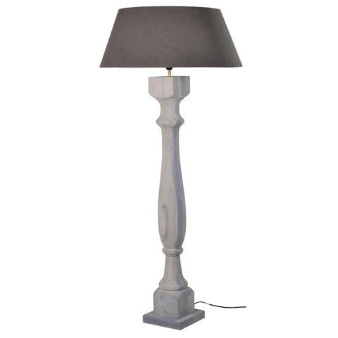 Grey Wash Wooden Column Floor Lamp with Shade