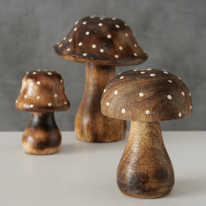 Wooden Speckled Mushrooms Set Of 3