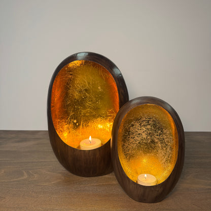 Bronze &amp; Gold Oval Candle Holder - 30cm