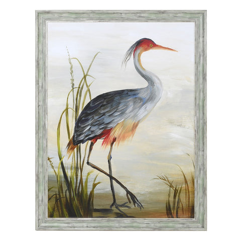 Blue And Red Framed Heron Print