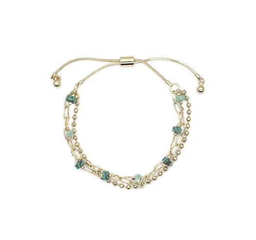 Colour Stone and Flat Chain Layered Slider Bracelet in Gold