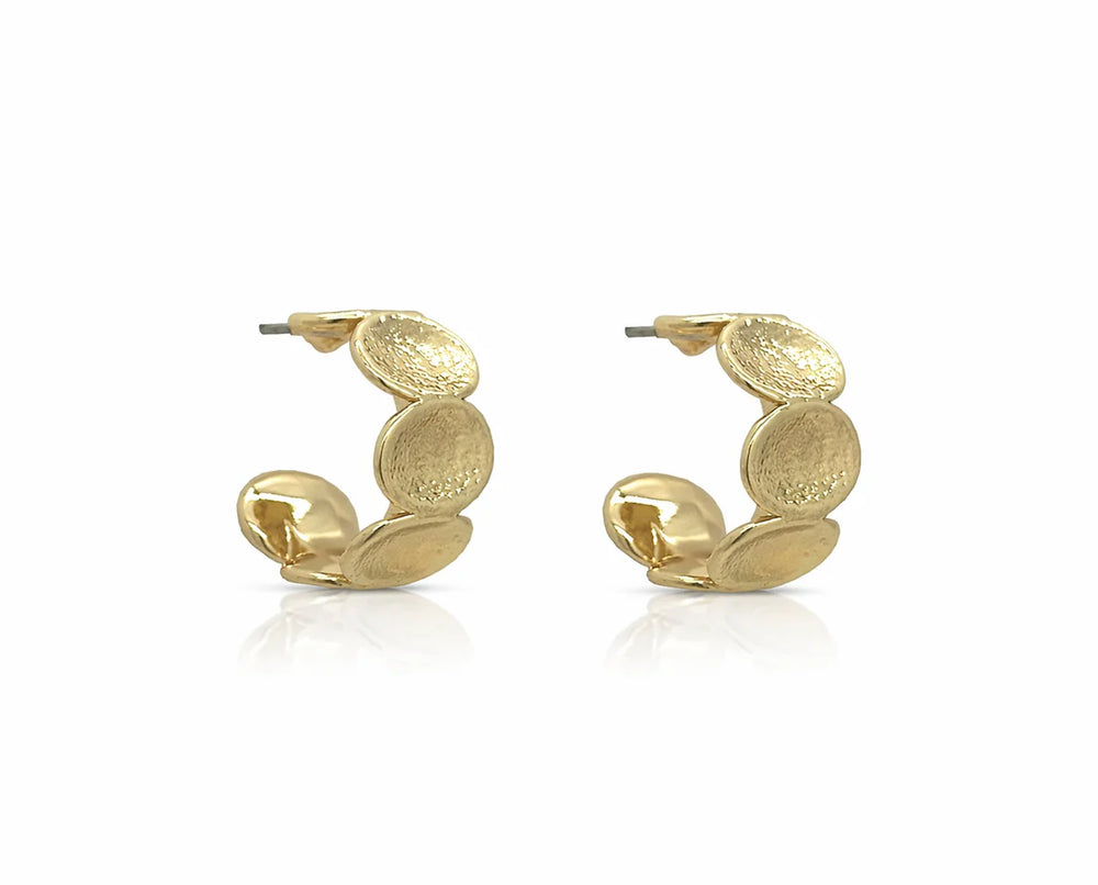 Small Round Textured Brass C-Shaped Hoop Earrings