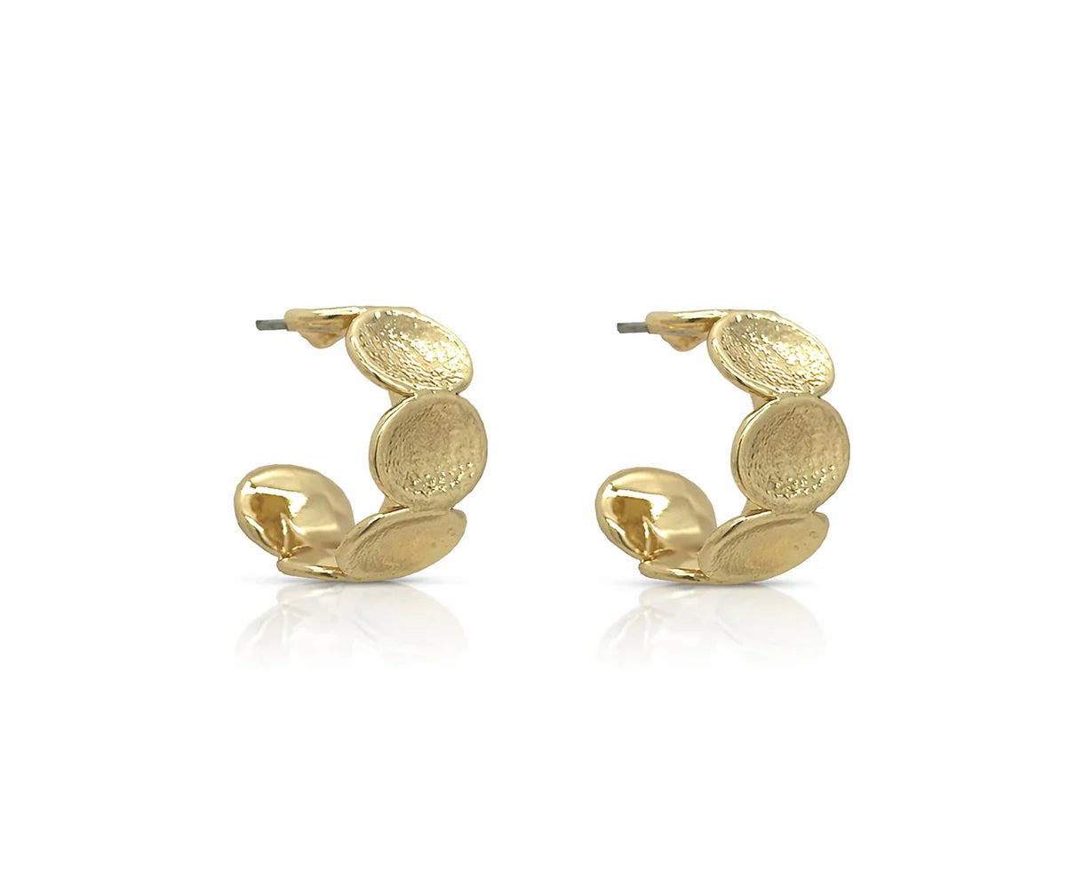 Small Round Textured Brass C-Shaped Hoop Earrings