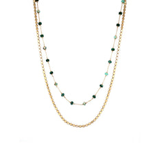 Coloured Stone and Flat Chain Layered Necklace in Gold