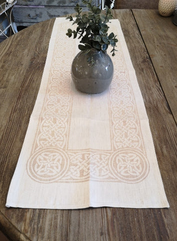 Colmcille Irish Linen Beige Damask Runner