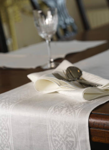 Colmcille Irish Linen White Damask Runner