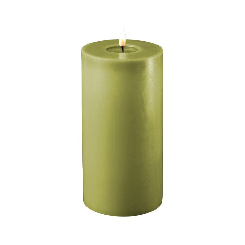 LED Candle 10 x 20cm - Olive Green