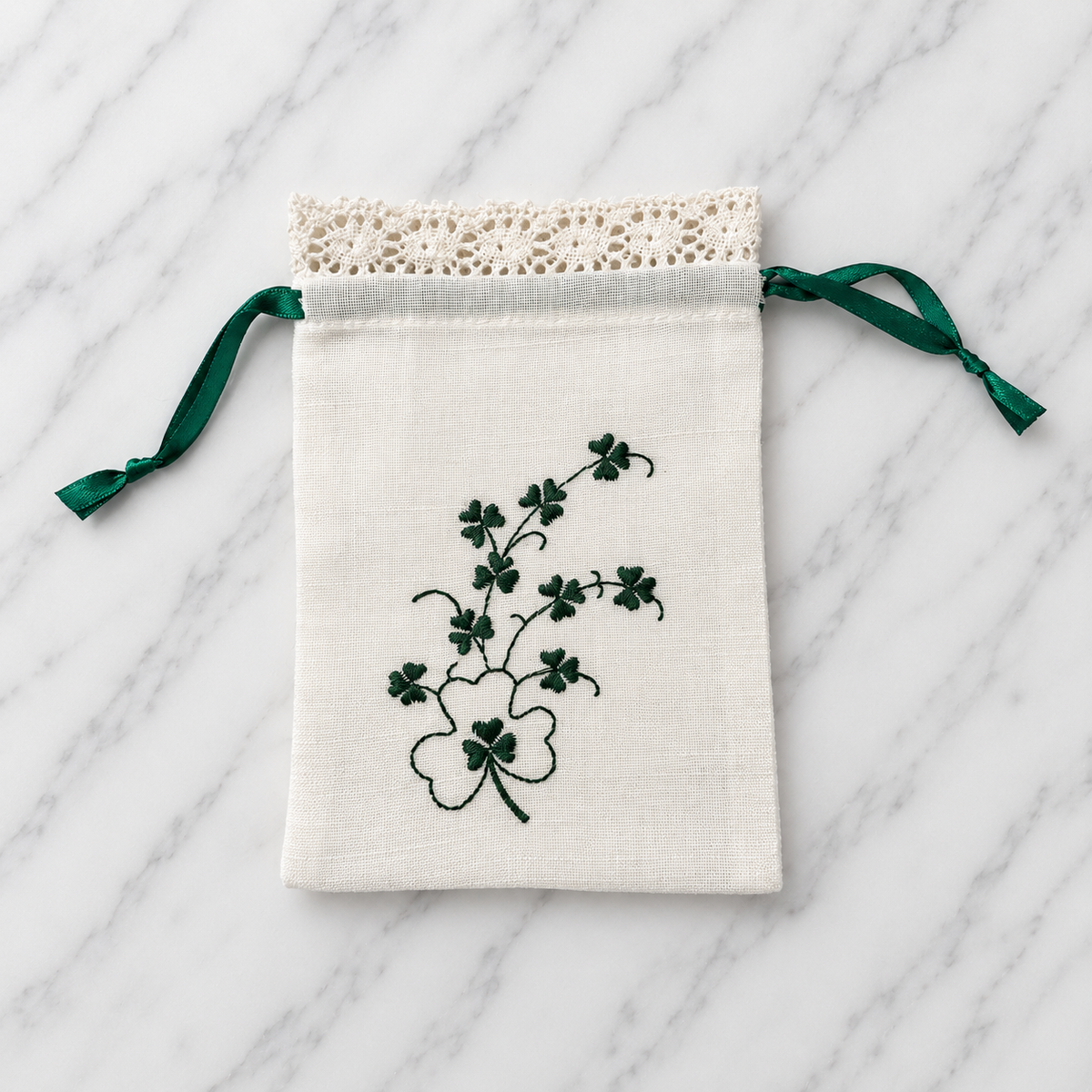 Irish Made Linen Sachet Bag With Clover Design