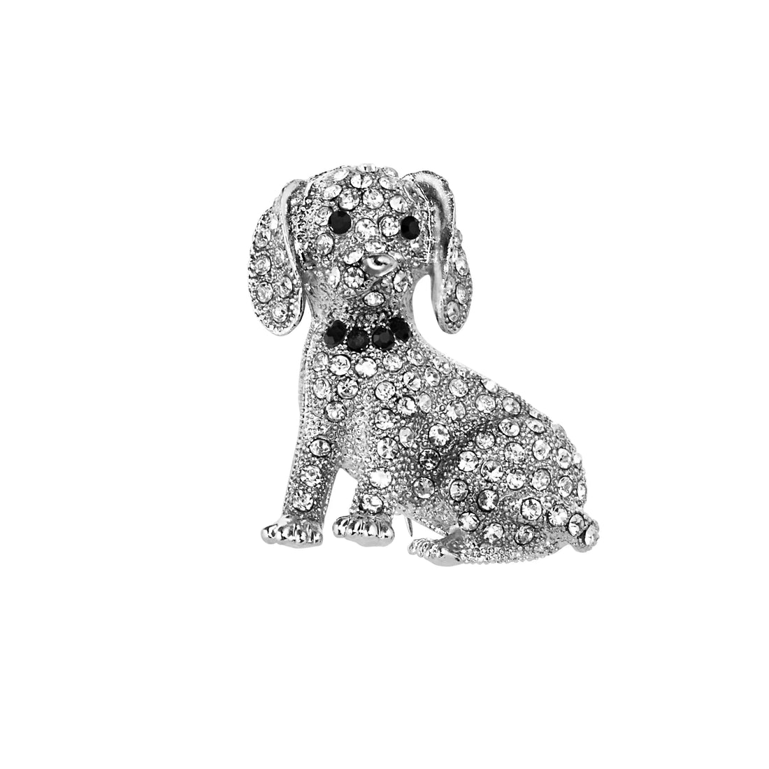 Silver Crystal Dog Pin Brooch