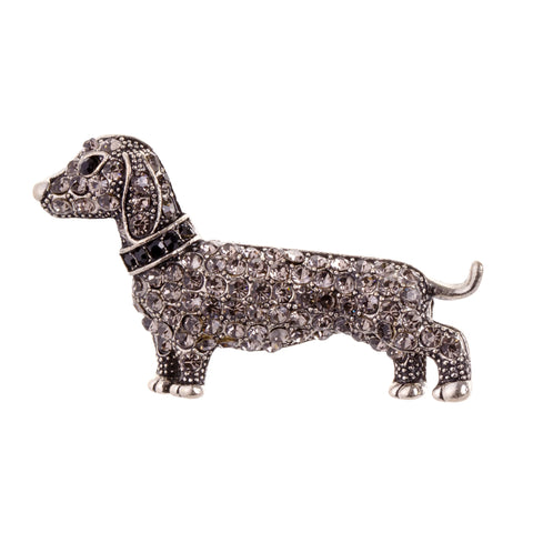 Smokey Crystal Dog Brooch Pin