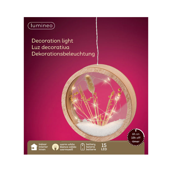 Hanging Wood-Effect LED Ring With Dried Flowers