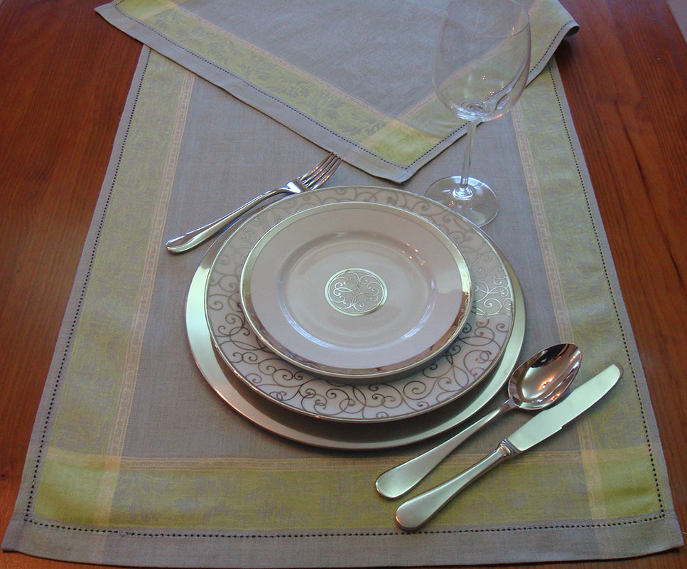 Grey Leaf Linen Damask Runner