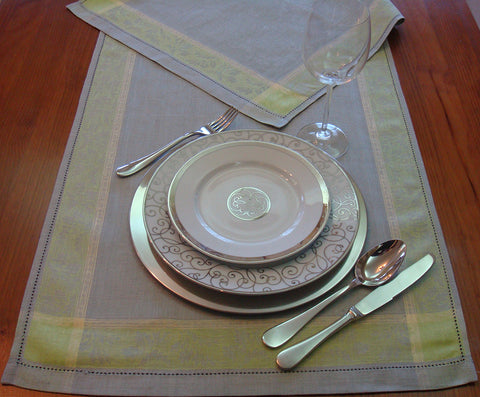 Grey Leaf Linen Damask Runner