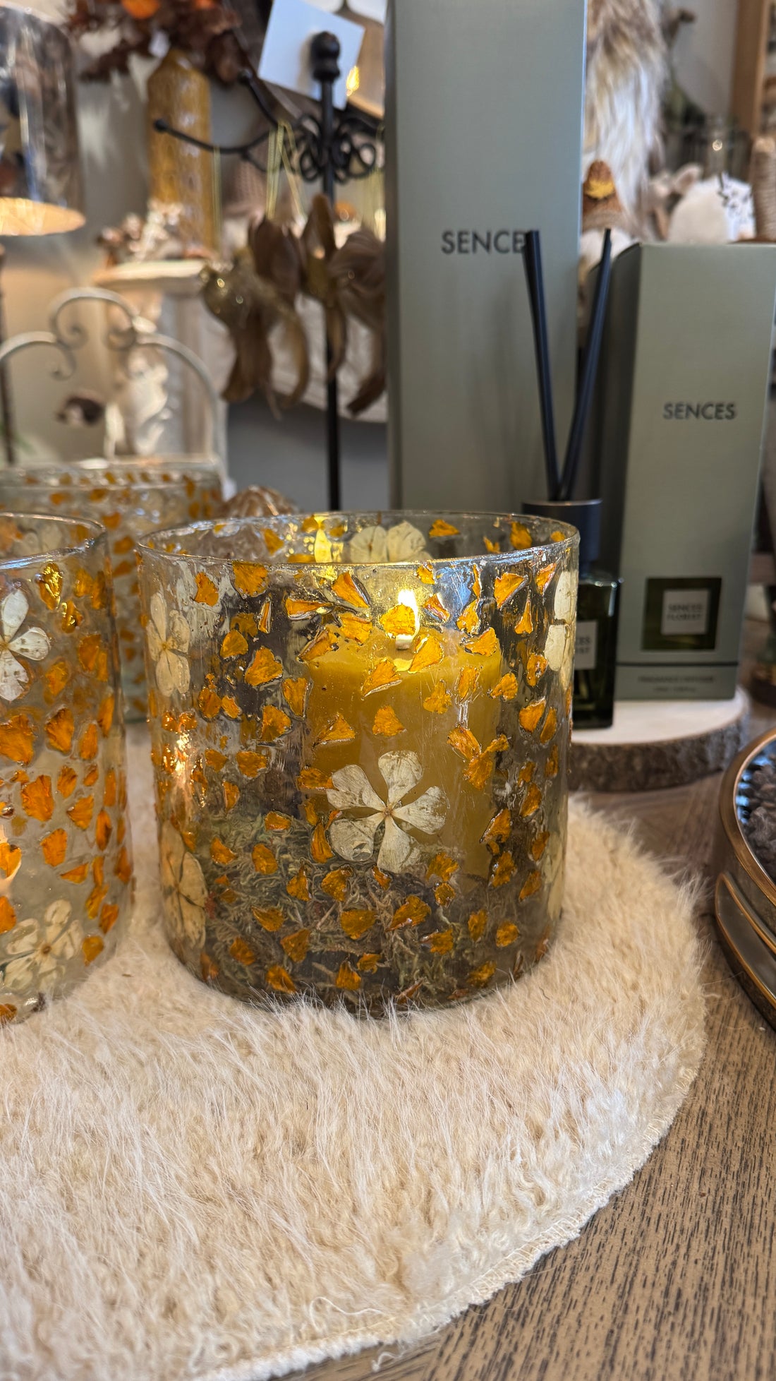 Autumn Detailed Glass Hurricane