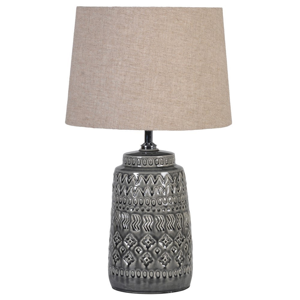 Grey Glazed Table Lamp with Shade