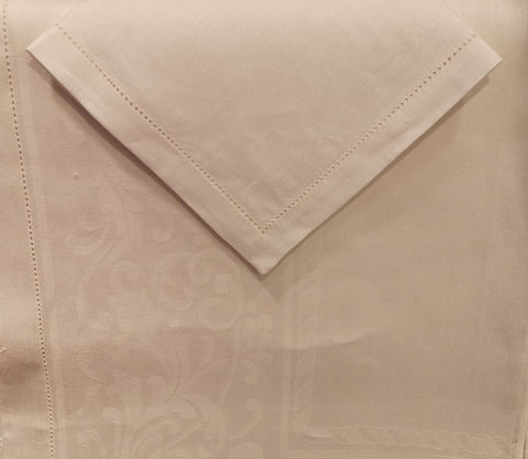 Flower Scroll Damask Linen White Tablecloth