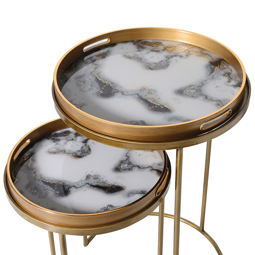 Set of 2 White Marble Effect Tray Tables