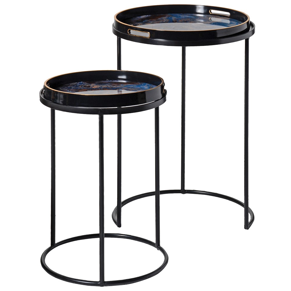 Nest Of 2 Blue Marble Effect Tray Table
