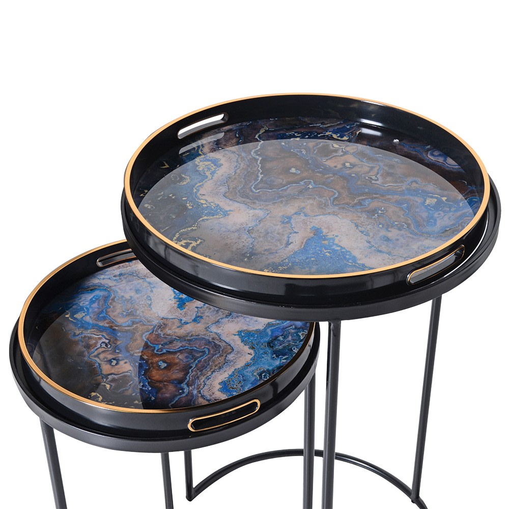 Nest Of 2 Blue Marble Effect Tray Table