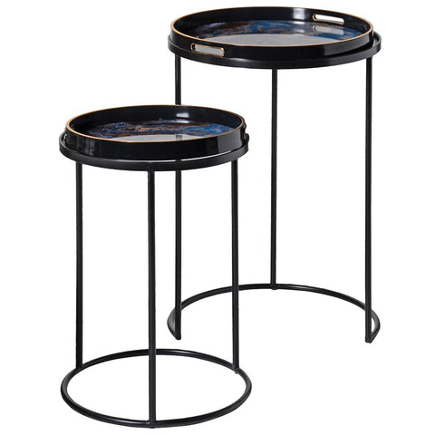 Nest Of 2 Blue Marble Effect Tray Table