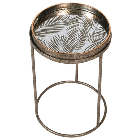 Set of 2 Mirrored Fern Pattern Tray Tables