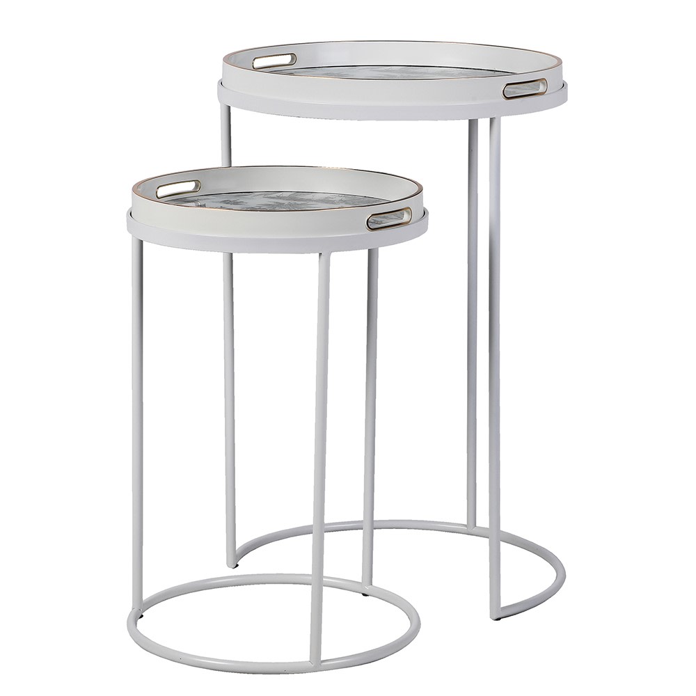 Nest Of 2 White &amp; Blue Pattern Tray Tables