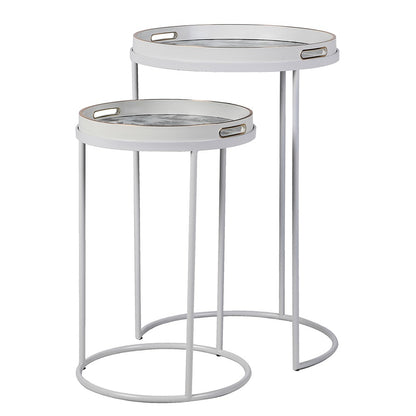 Nest Of 2 White &amp; Blue Pattern Tray Tables