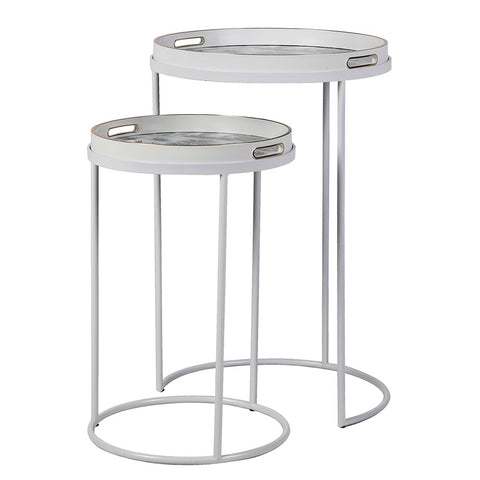Nest Of 2 White & Blue Pattern Tray Tables