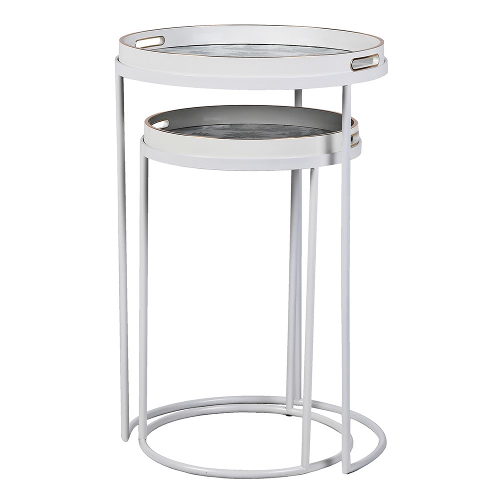 Nest Of 2 White &amp; Blue Pattern Tray Tables