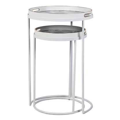 Nest Of 2 White &amp; Blue Pattern Tray Tables