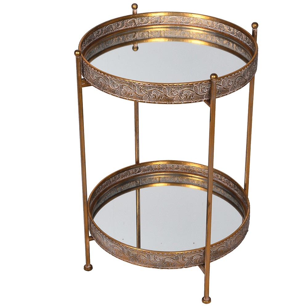 Golden Mirrored Round Tray Table