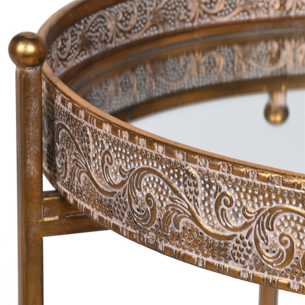 Golden Mirrored Round Tray Table