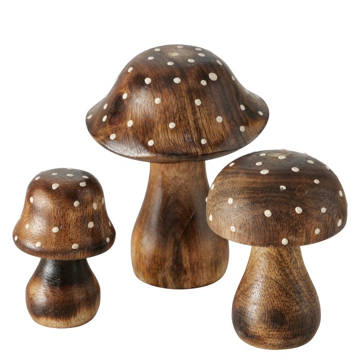 Wooden Speckled Mushrooms Set Of 3