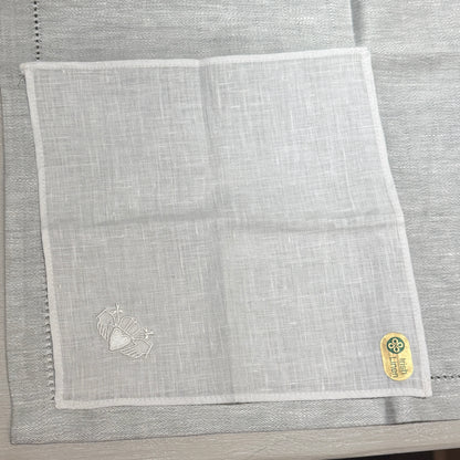 Irish Linen Hanky With White Embroidered Claddagh