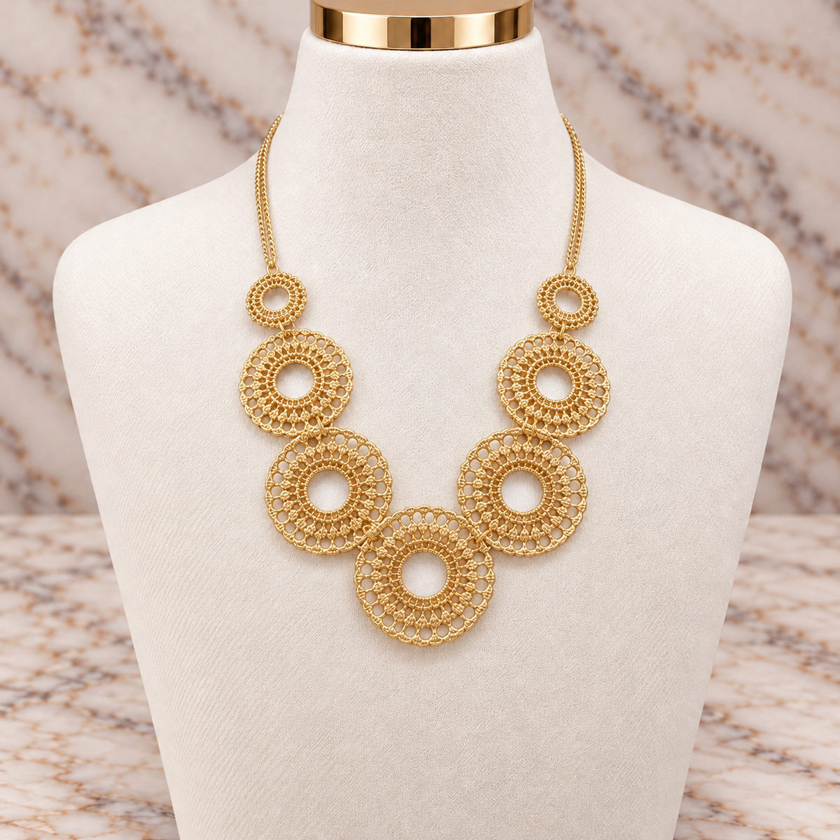 Filigree Single Lace Effect Gold Necklace
