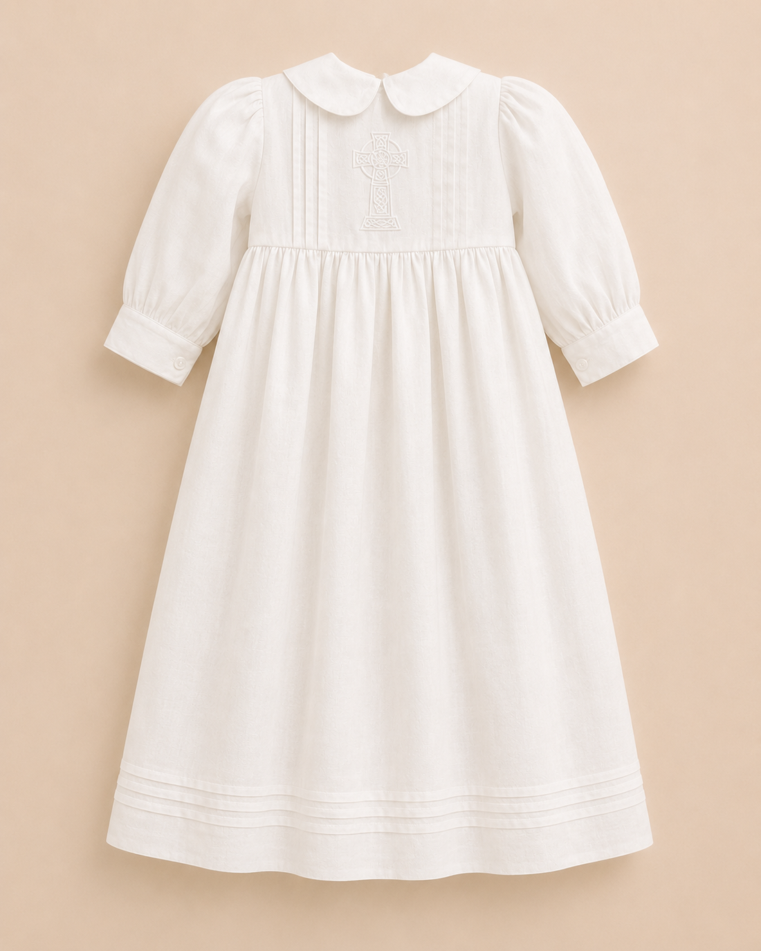 Tara Irish Linen Long Sleeved Christening Gown - Chest Cross