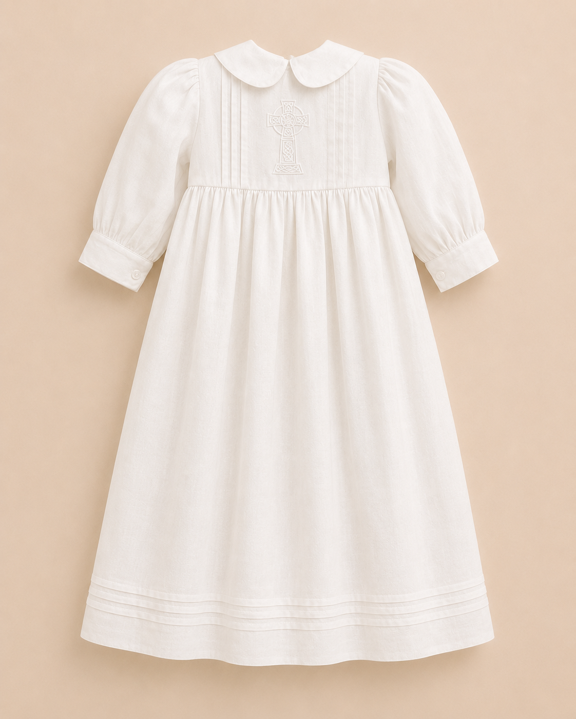 Tara Irish Linen Long Sleeved Christening Gown - Chest Cross