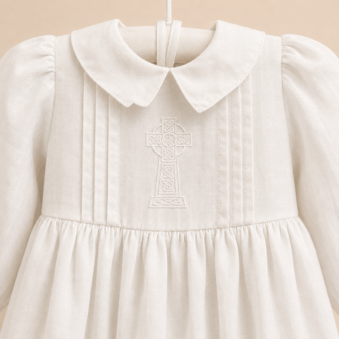 Tara Irish Linen Long Sleeved Christening Gown - Chest Cross