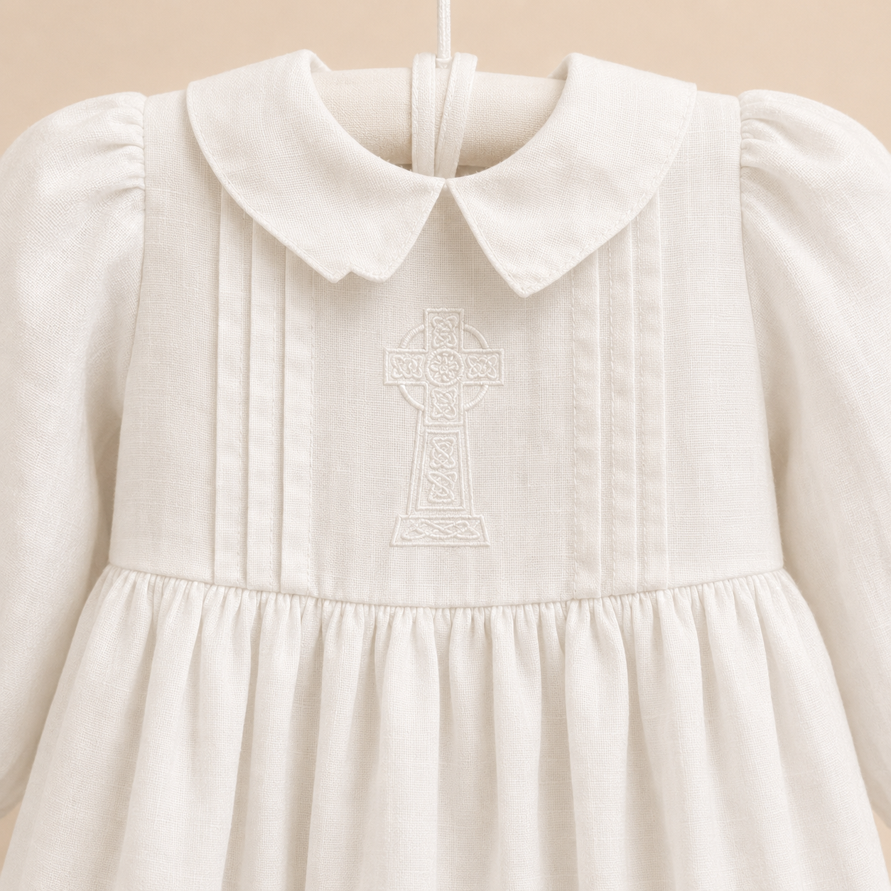 Tara Irish Linen Long Sleeved Christening Gown - Chest Cross