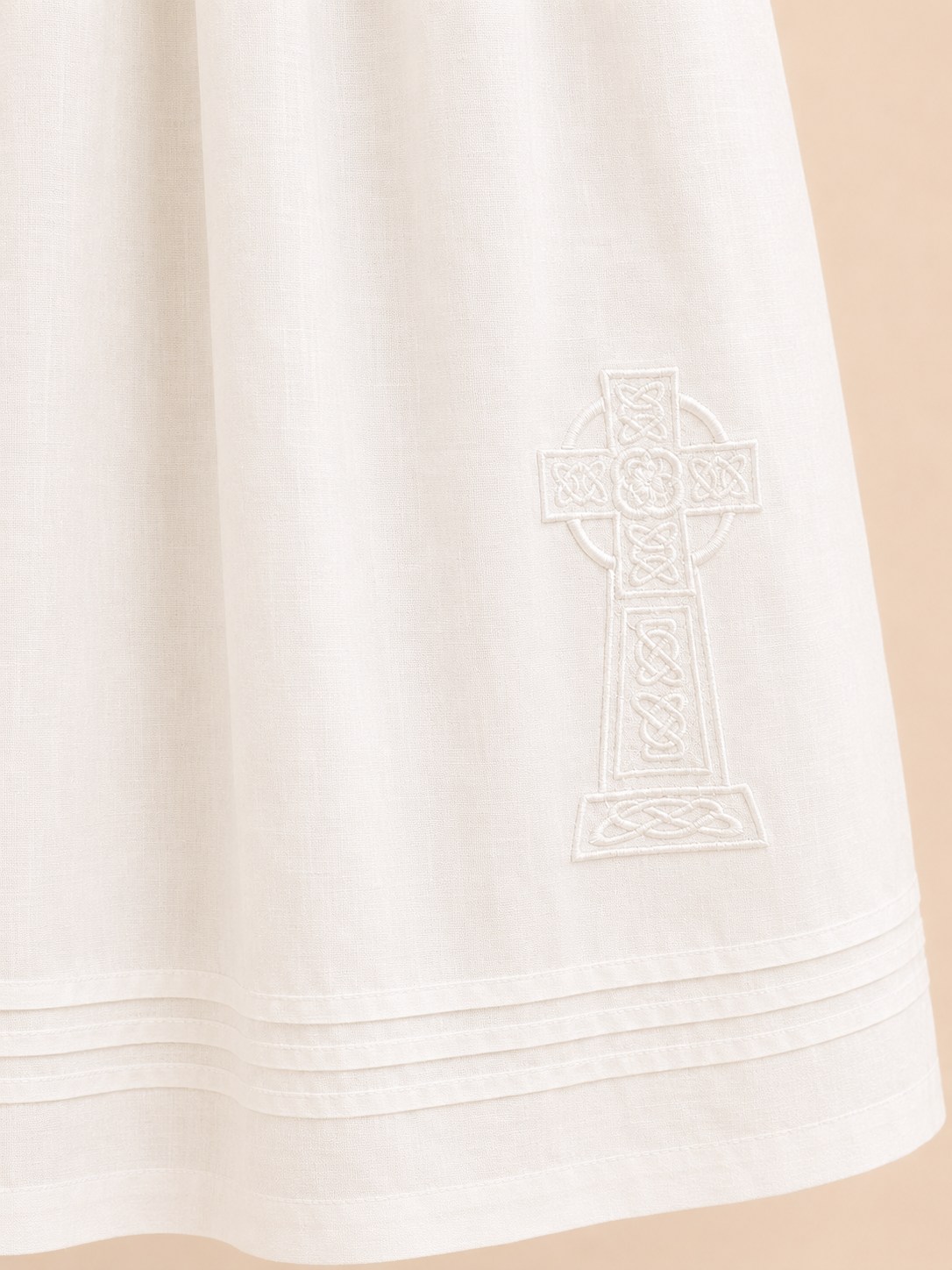 Tara Irish Linen Short Sleeved Christening Gown - Hem Cross