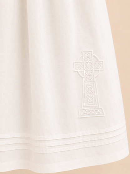 Tara Irish Linen Short Sleeved Christening Gown - Hem Cross
