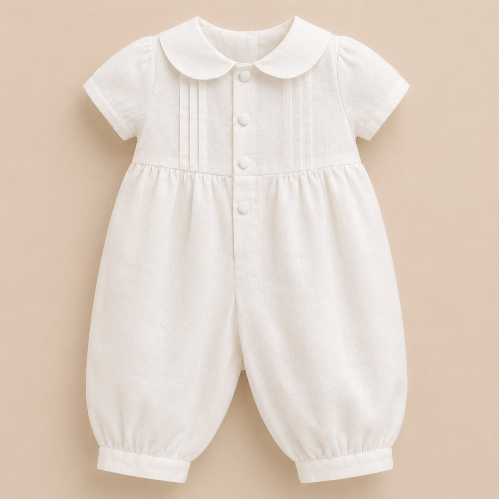 Christening Romper Pintuck Irish Linen